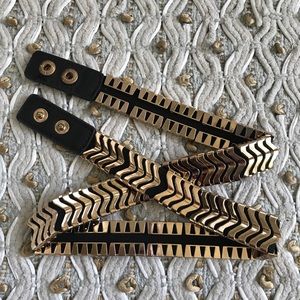 Black Gold Metallic Chevron Shiny Stretch Belt